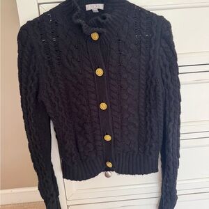J. Crew Black Cable Cardigan with Gold Buttons